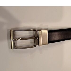 Quince Mens Black Leather Belt Silver Buckle Dress Casual Smooth Finish 34 36